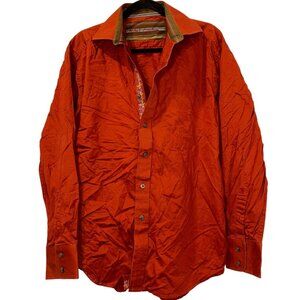 robert Graham burnished red rust orange mens button down shirt EUC L STR…